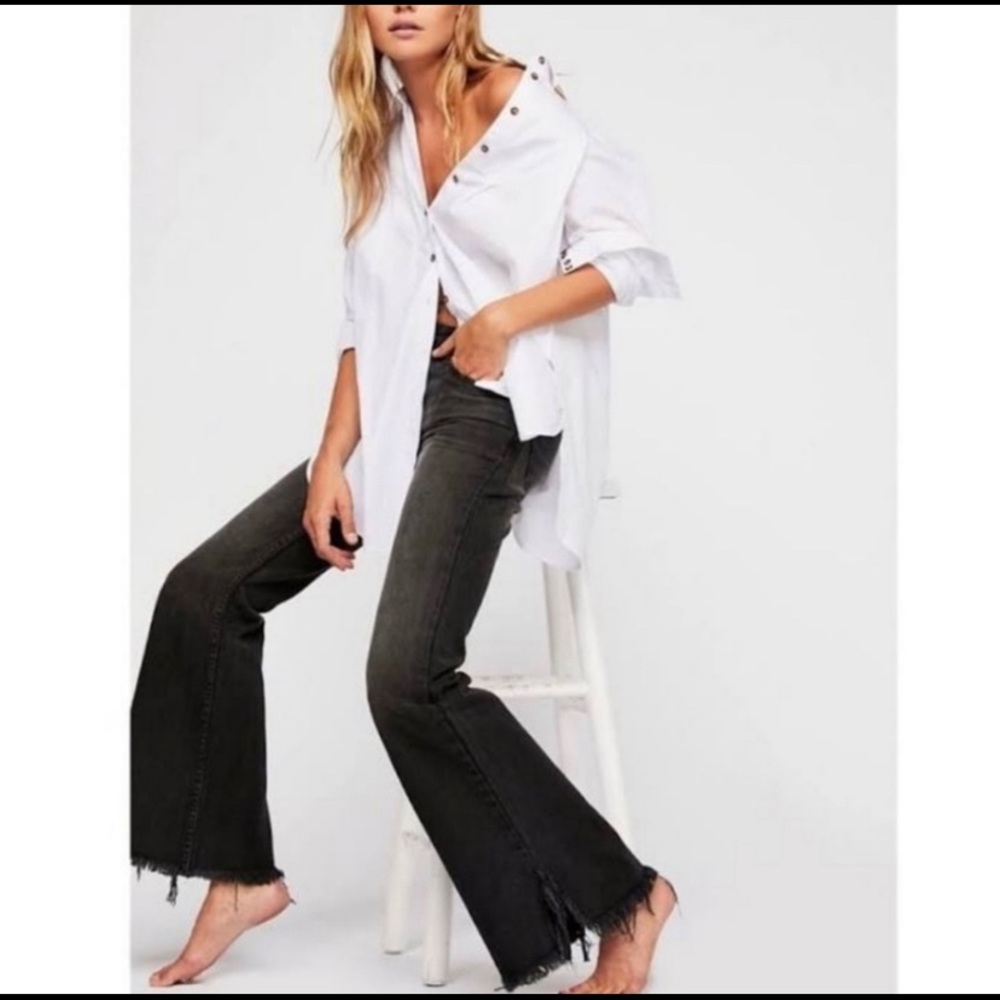 Free People Raw Hem Black Flare Jeans